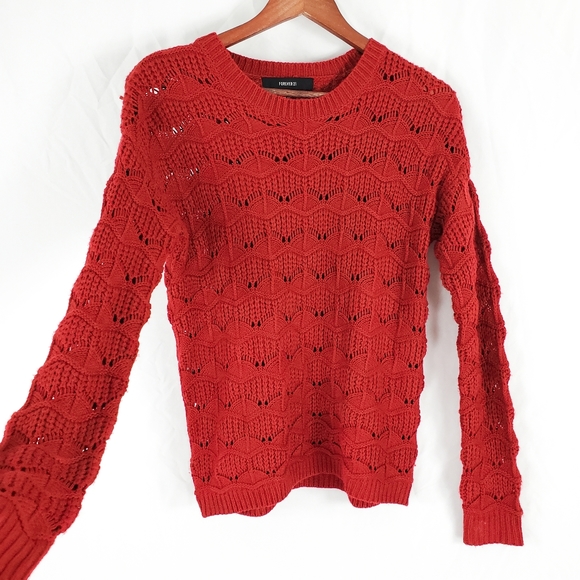 Forever 21 Red Crew Neck Open Weave Sweater - Picture 3 of 10